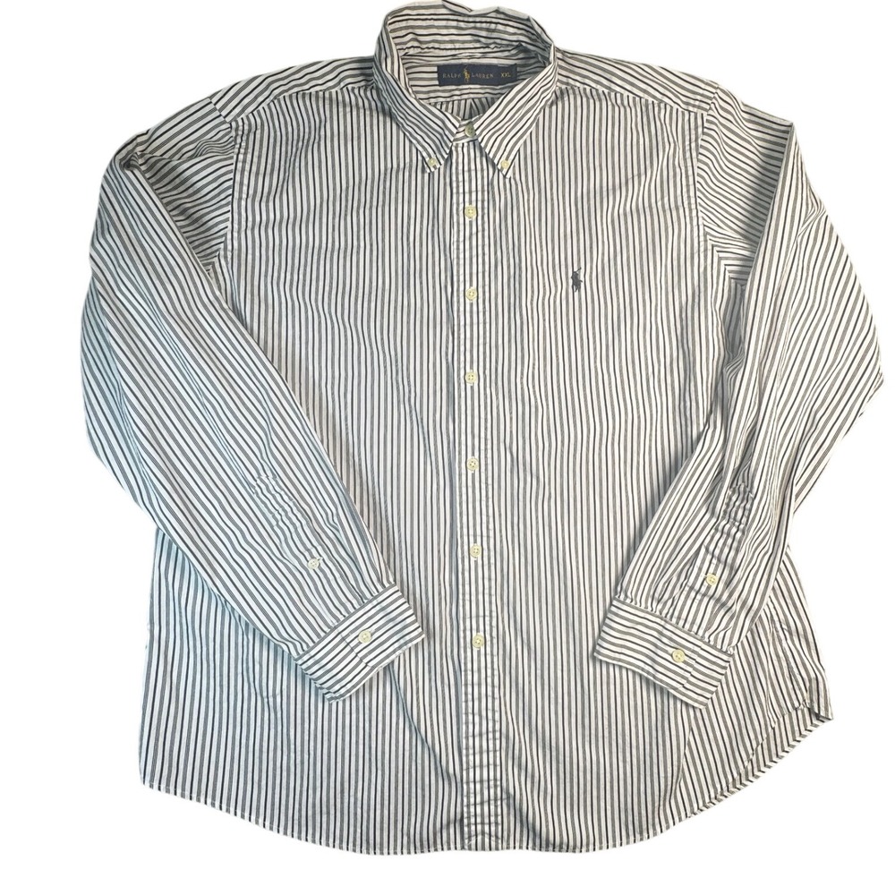 Ralph Lauren Custom Fit Shirt Mens XXL White Black Stripe Button Down Cotton